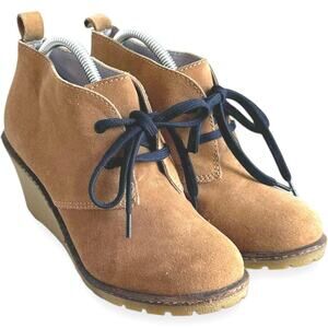 Boden Suede Lace Up Wedge Heel Ankle Boots Tan Women's Size 36 / US 5.5